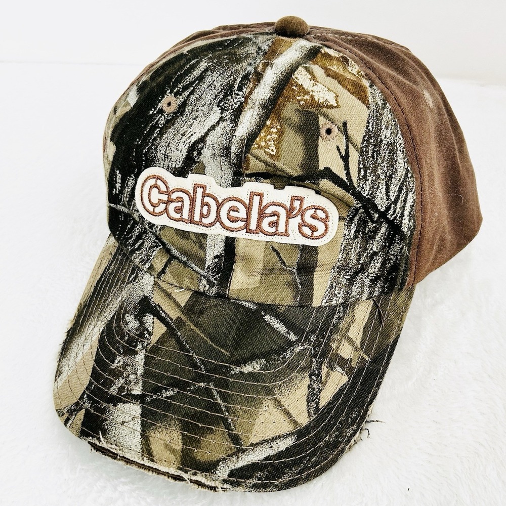 Cabela's Logo Outdoors Camo Hunting Hat Cap Adjustable Strapback Brown Workwear